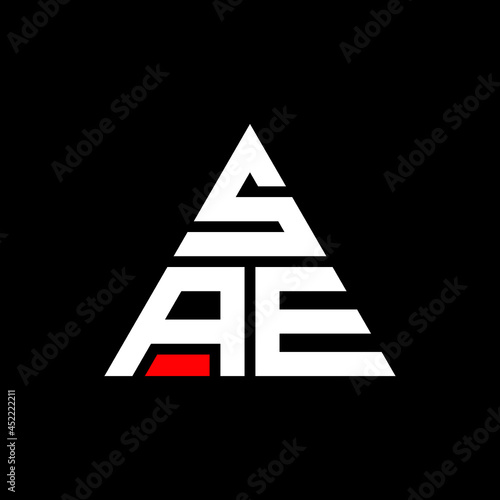 SAE triangle letter logo design with triangle shape. SAE triangle logo design monogram. SAE triangle vector logo template with red color. SAE triangular logo Simple, Elegant, and Luxurious Logo. SAE 
