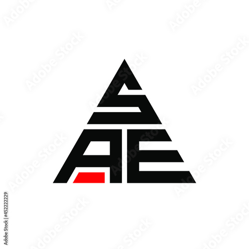 SAE triangle letter logo design with triangle shape. SAE triangle logo design monogram. SAE triangle vector logo template with red color. SAE triangular logo Simple, Elegant, and Luxurious Logo. SAE 