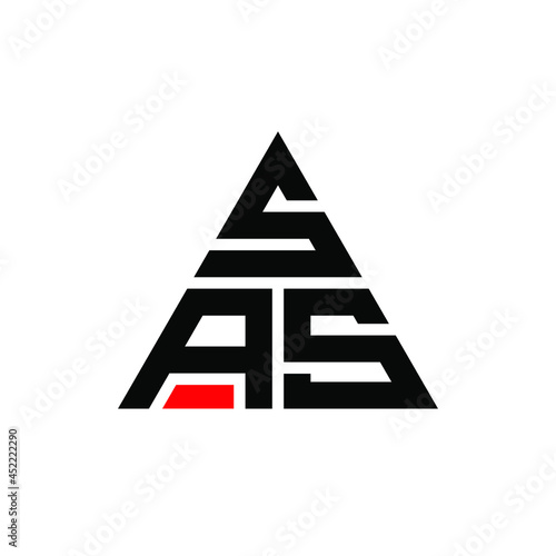SAS triangle letter logo design with triangle shape. SAS triangle logo design monogram. SAS triangle vector logo template with red color. SAS triangular logo Simple, Elegant, and Luxurious Logo. SAS  photo