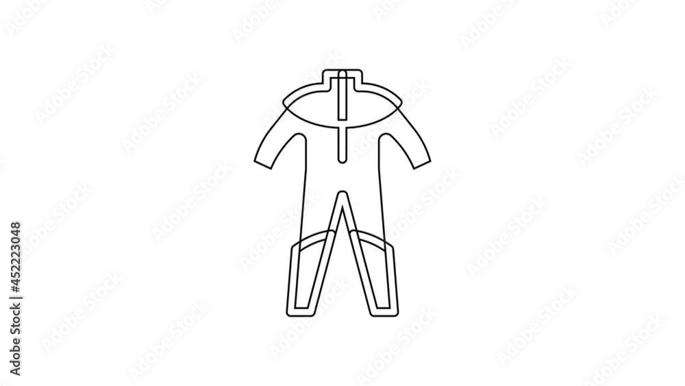 Black line Wetsuit for scuba diving icon isolated on white background. Diving underwater equipment. 4K Video motion graphic animation Black line Wetsuit for scuba diving icon isolated on white background. Diving underwater equipment. 4K Video motion graphic animation