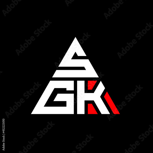 SGK triangle letter logo design with triangle shape. SGK triangle logo design monogram. SGK triangle vector logo template with red color. SGK triangular logo Simple, Elegant, and Luxurious Logo. SGK 