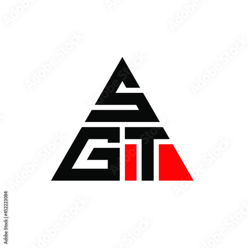 SGT triangle letter logo design with triangle shape. SGT triangle logo design monogram. SGT triangle vector logo template with red color. SGT triangular logo Simple, Elegant, and Luxurious Logo. SGT  photo