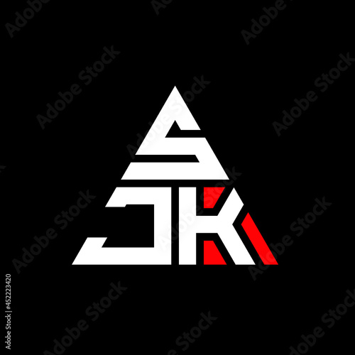 SJK triangle letter logo design with triangle shape. SJK triangle logo design monogram. SJK triangle vector logo template with red color. SJK triangular logo Simple, Elegant, and Luxurious Logo. SJK 