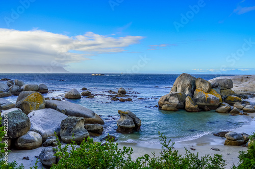 Rocky boulder's beach is a turqoise and sheltered beach and a famous tourist destination in cape town