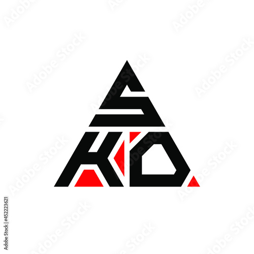 SKO triangle letter logo design with triangle shape. SKO triangle logo design monogram. SKO triangle vector logo template with red color. SKO triangular logo Simple, Elegant, and Luxurious Logo. SKO 