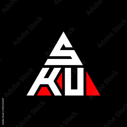SKU triangle letter logo design with triangle shape. SKU triangle logo design monogram. SKU triangle vector logo template with red color. SKU triangular logo Simple, Elegant, and Luxurious Logo. SKU 