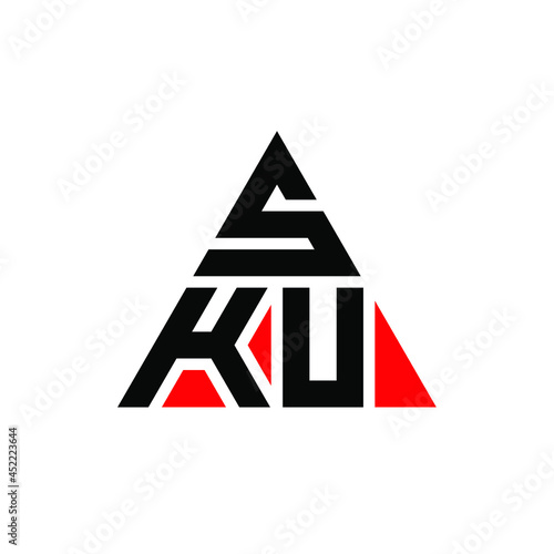 SKU triangle letter logo design with triangle shape. SKU triangle logo design monogram. SKU triangle vector logo template with red color. SKU triangular logo Simple, Elegant, and Luxurious Logo. SKU 