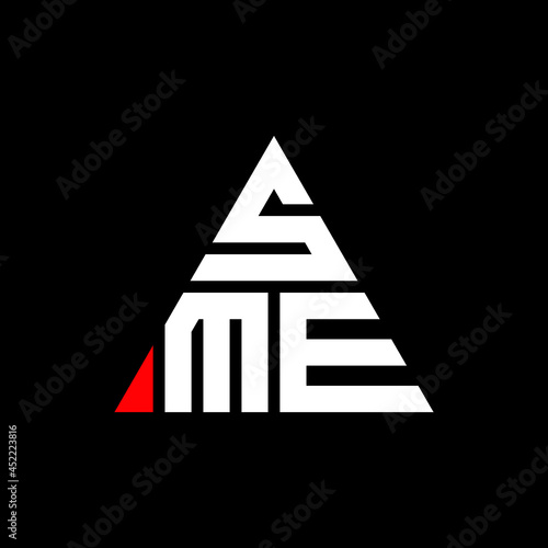 SME triangle letter logo design with triangle shape. SME triangle logo design monogram. SME triangle vector logo template with red color. SME triangular logo Simple, Elegant, and Luxurious Logo. SME 