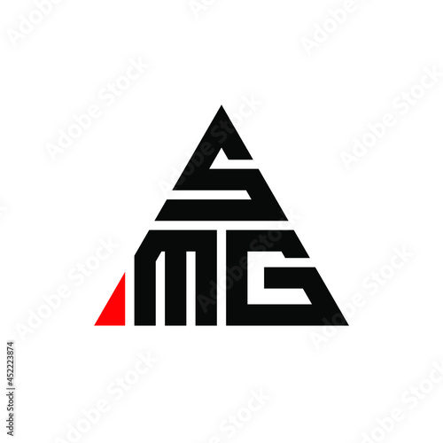 SMG triangle letter logo design with triangle shape. SMG triangle logo design monogram. SMG triangle vector logo template with red color. SMG triangular logo Simple, Elegant, and Luxurious Logo. SMG  photo