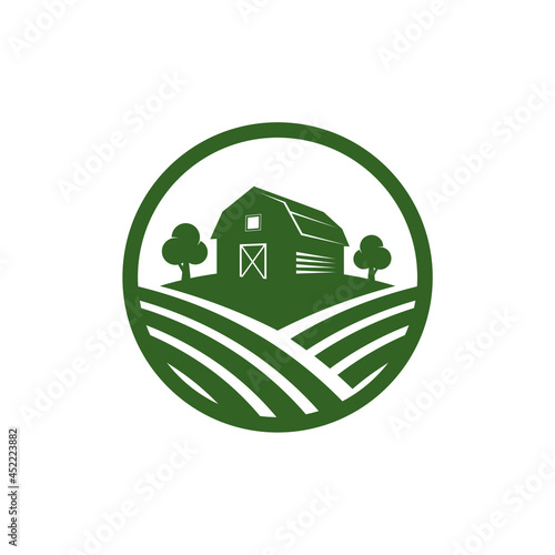 barn house on farm field logo