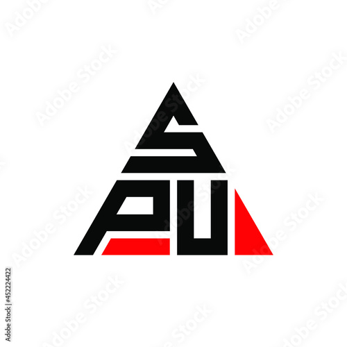 SPU triangle letter logo design with triangle shape. SPU triangle logo design monogram. SPU triangle vector logo template with red color. SPU triangular logo Simple, Elegant, and Luxurious Logo. SPU 