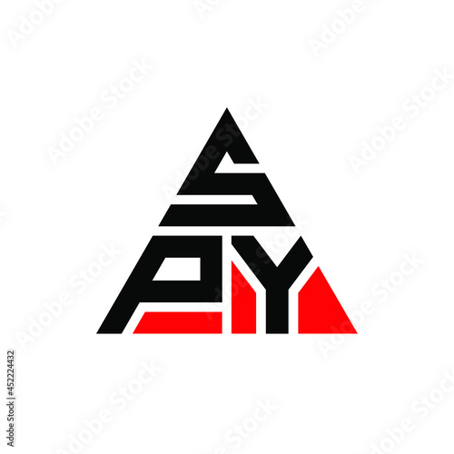 SPY triangle letter logo design with triangle shape. SPY triangle logo design monogram. SPY triangle vector logo template with red color. SPY triangular logo Simple, Elegant, and Luxurious Logo. SPY 
