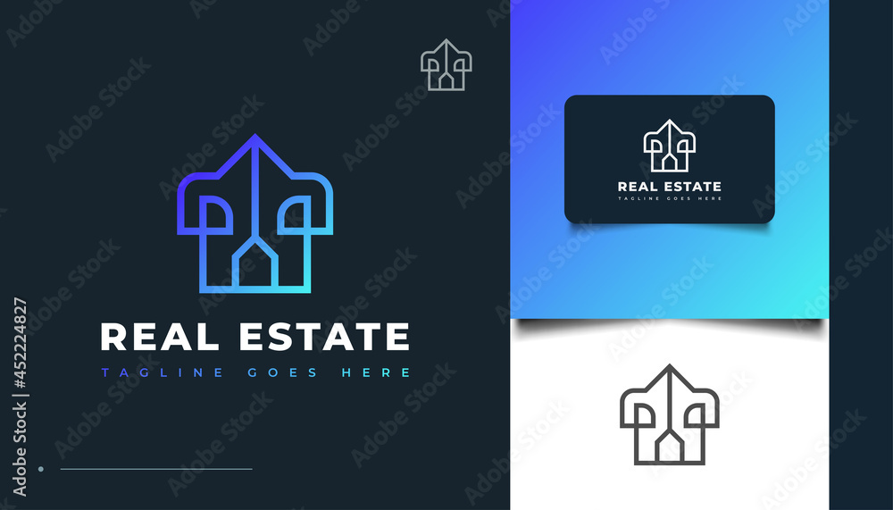 Blue Modern Real Estate Logo Design with Line Style. Construction, Architecture or Building Logo Design Blue Modern Real Estate Logo Design with Line Style. Construction, Architecture or Building Logo Design