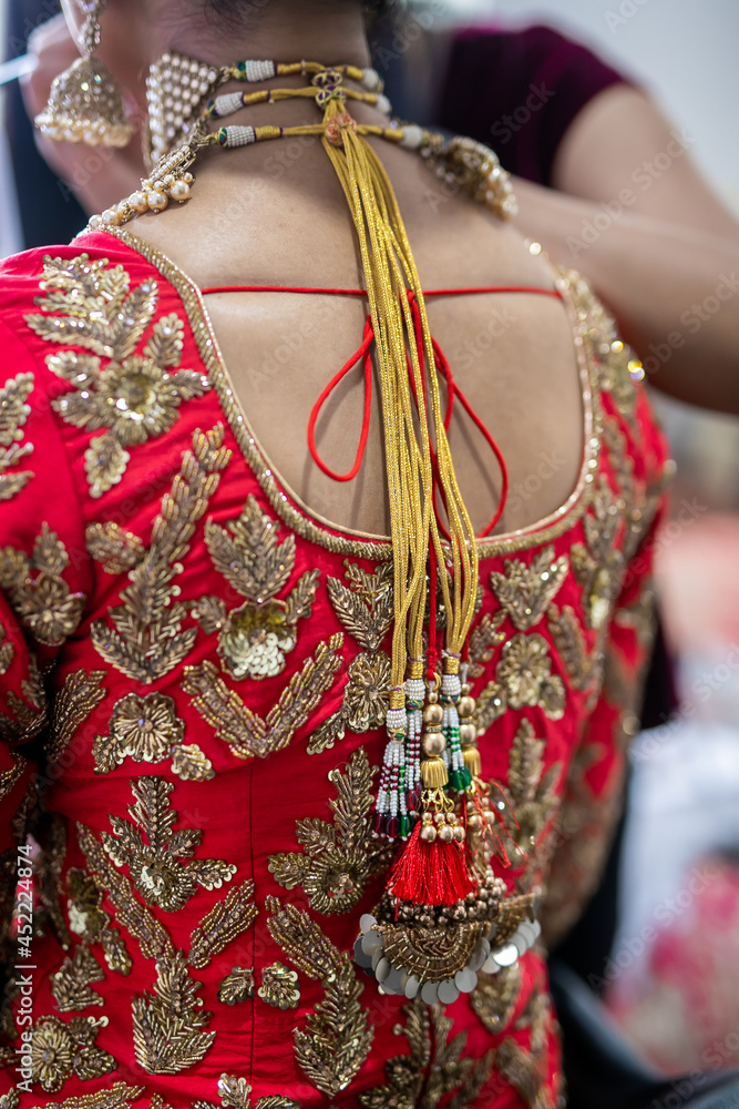 Indian bride's wedding outfit, textile and fabric