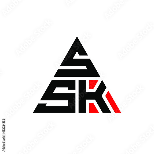 SSK triangle letter logo design with triangle shape. SSK triangle logo design monogram. SSK triangle vector logo template with red color. SSK triangular logo Simple, Elegant, and Luxurious Logo. SSK  photo