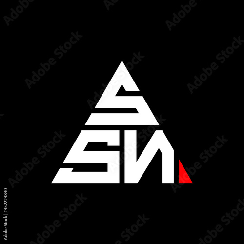 SSN triangle letter logo design with triangle shape. SSN triangle logo design monogram. SSN triangle vector logo template with red color. SSN triangular logo Simple, Elegant, and Luxurious Logo. SSN  photo