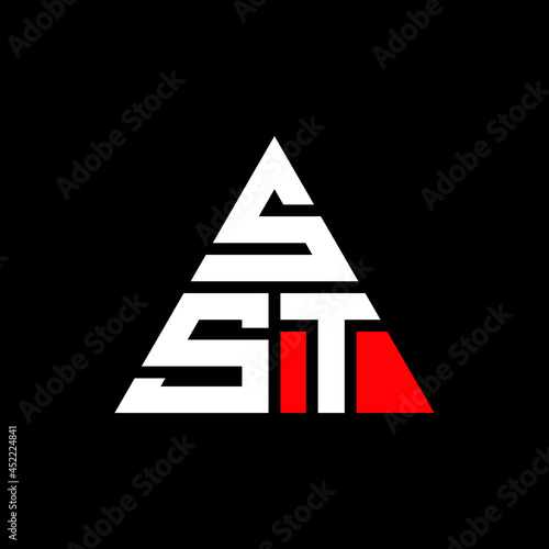 SST triangle letter logo design with triangle shape. SST triangle logo design monogram. SST triangle vector logo template with red color. SST triangular logo Simple, Elegant, and Luxurious Logo. SST  photo