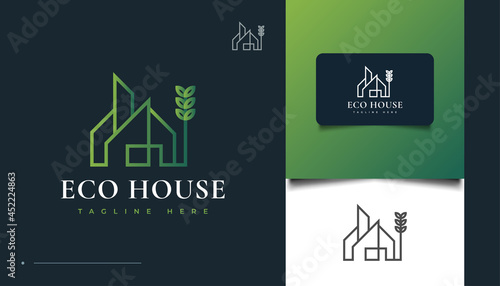 Eco House Logo Design with Line Style