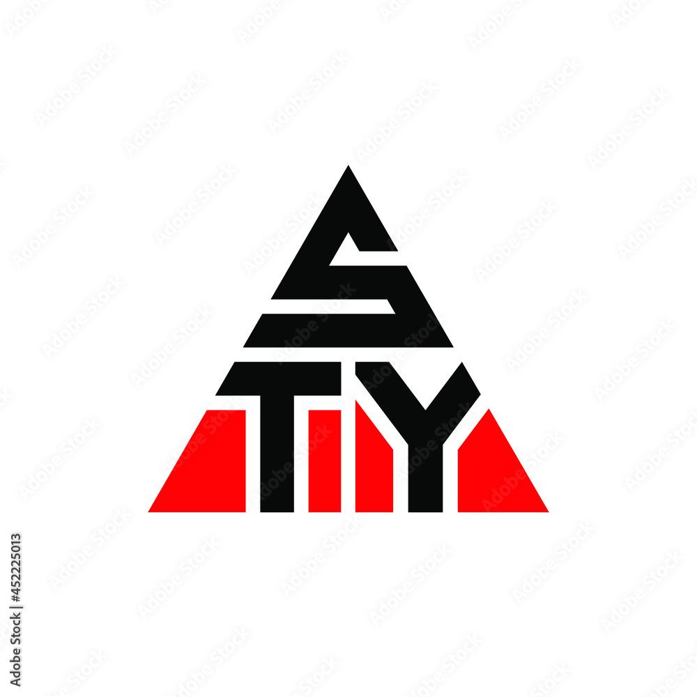 STY triangle letter logo design with triangle shape. STY triangle logo design monogram. STY triangle vector logo template with red color. STY triangular logo Simple, Elegant, and Luxurious Logo. STY 
