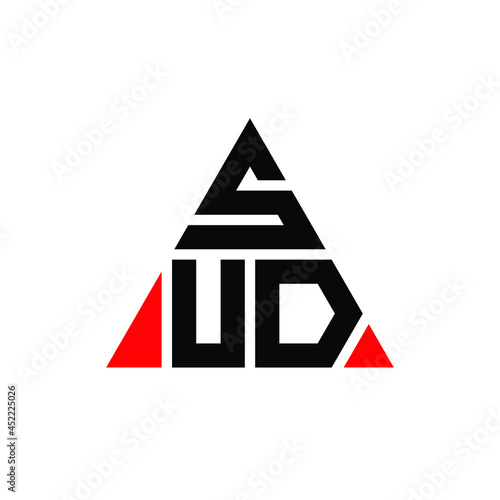 SUD triangle letter logo design with triangle shape. SUD triangle logo design monogram. SUD triangle vector logo template with red color. SUD triangular logo Simple, Elegant, and Luxurious Logo. SUD 