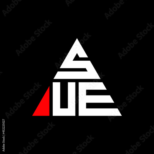 SUE triangle letter logo design with triangle shape. SUE triangle logo design monogram. SUE triangle vector logo template with red color. SUE triangular logo Simple, Elegant, and Luxurious Logo. SUE 