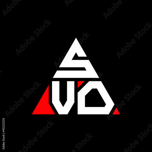SVO triangle letter logo design with triangle shape. SVO triangle logo design monogram. SVO triangle vector logo template with red color. SVO triangular logo Simple, Elegant, and Luxurious Logo. SVO  photo