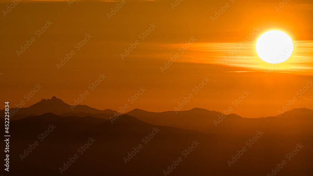 Oregon Cascade Range at sunrise from Marys Peak in the Oregon Coast Range. Oregon Cascade Range at sunrise from Marys Peak in the Oregon Coast Range.