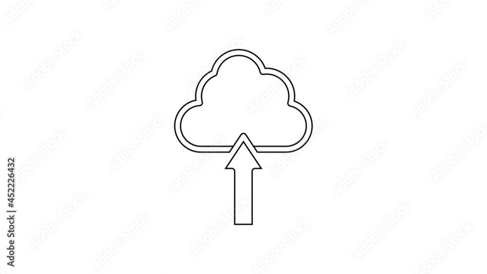 Black line Cloud upload icon isolated on white background. 4K Video motion graphic animation Black line Cloud upload icon isolated on white background. 4K Video motion graphic animation
