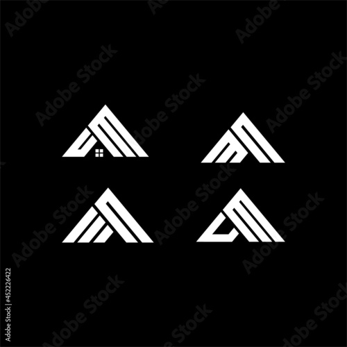 set icon initials letter c m triangle