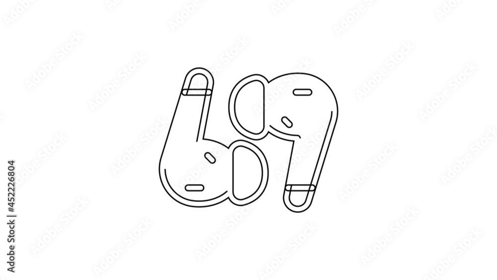 Black line Air headphones icon icon isolated on white background. Holder wireless in case earphones garniture electronic gadget. 4K Video motion graphic animation Black line Air headphones icon icon isolated on white background. Holder wireless in case earphones garniture electronic gadget. 4K Video motion graphic animation