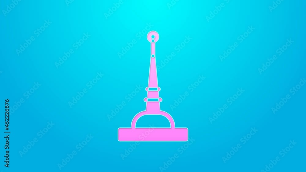 Pink line Antenna icon isolated on blue background. Radio antenna wireless. Technology and network signal radio antenna. 4K Video motion graphic animation Pink line Antenna icon isolated on blue background. Radio antenna wireless. Technology and network signal radio antenna. 4K Video motion graphic animation