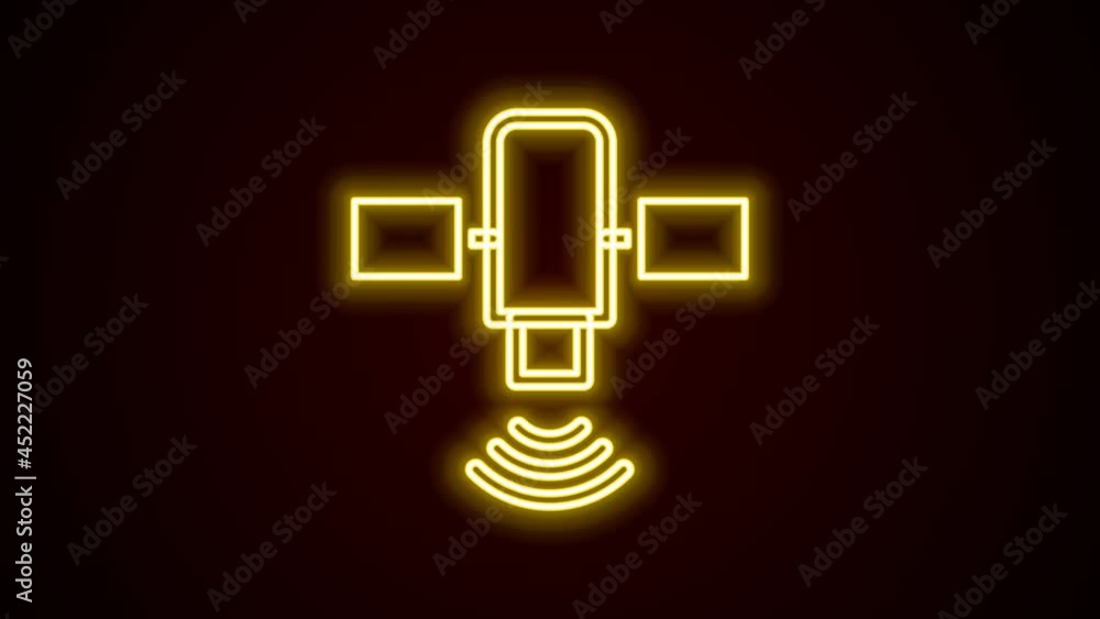 Glowing neon line Satellite icon isolated on black background. 4K Video motion graphic animation Glowing neon line Satellite icon isolated on black background. 4K Video motion graphic animation