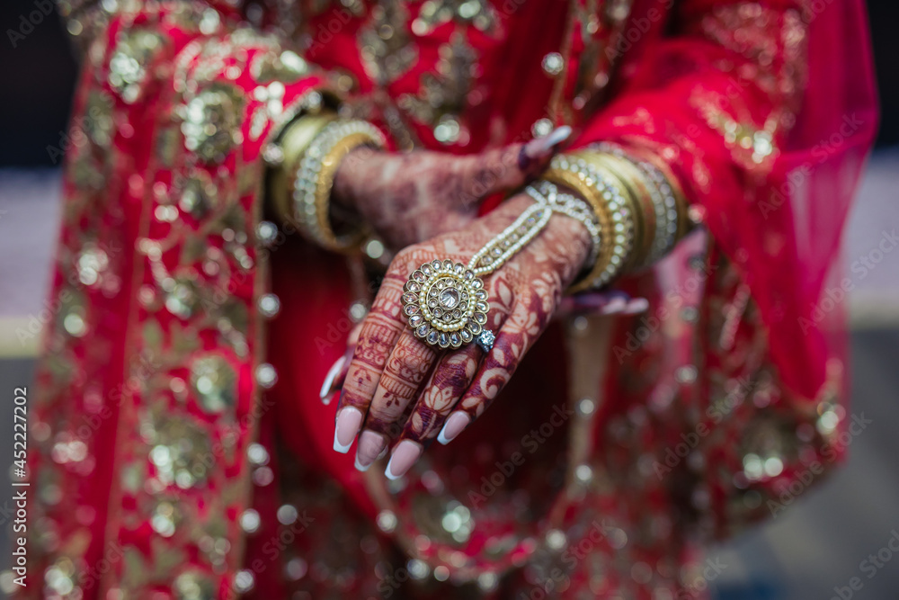 Indian bride's wearing her jewellery close up