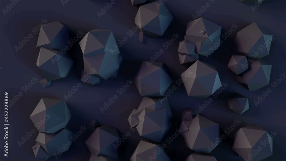 Obraz premium 3d rendering background with icosahedrons shapes with different sizes of elements, computer generated
