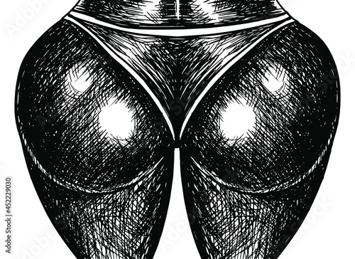 Trained booty black woman on a white background. African woman in sketch style vector. Sports sexy figure hand-drawn.
