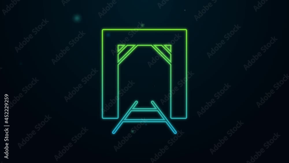 Glowing neon line Mine entrance icon isolated on black background. 4K Video motion graphic animation Glowing neon line Mine entrance icon isolated on black background. 4K Video motion graphic animation