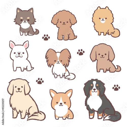 色々なお座りの犬たちのセット Ilustracion De Stock Adobe Stock
