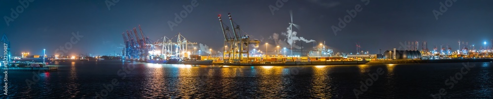 Hamburg Harbor by Night Panorama 2