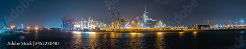 Hamburg Harbor by Night Panorama 2