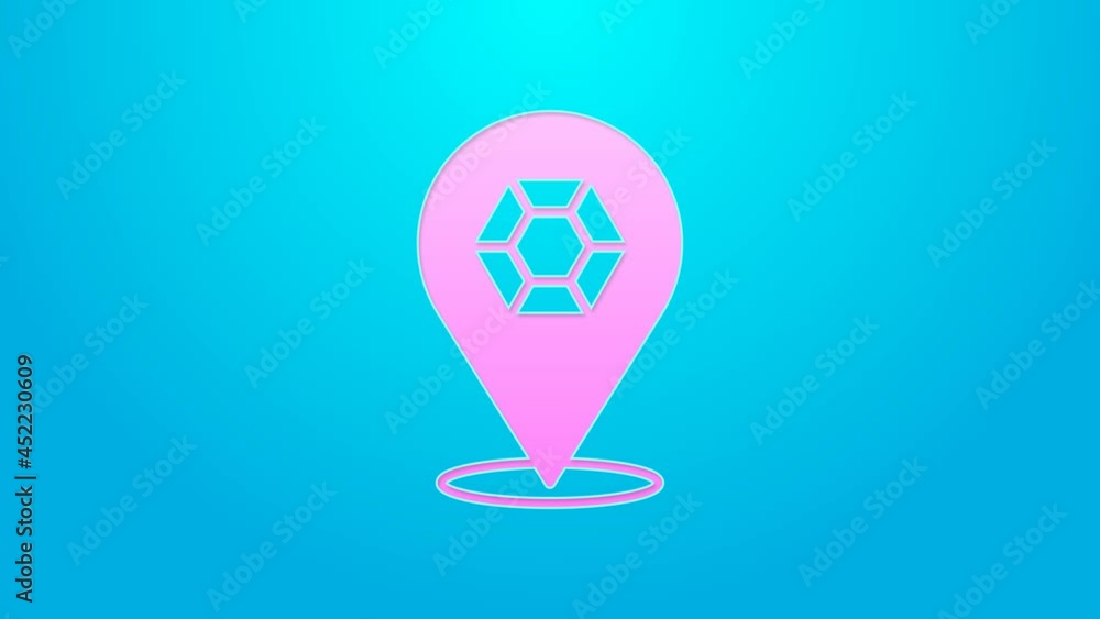 Pink line Gem stone icon isolated on blue background. Jewelry symbol. Diamond. 4K Video motion graphic animation Pink line Gem stone icon isolated on blue background. Jewelry symbol. Diamond. 4K Video motion graphic animation