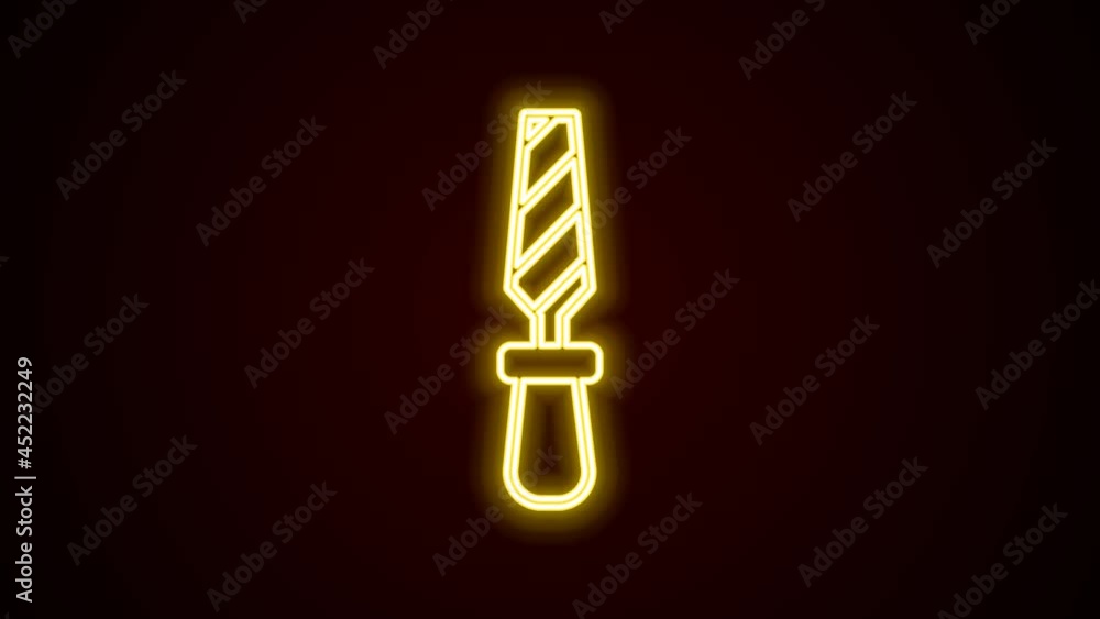 Glowing neon line Rasp metal file icon isolated on black background. Rasp for working with wood and metal. Tool for workbench, workshop. 4K Video motion graphic animation Glowing neon line Rasp metal file icon isolated on black background. Rasp for working with wood and metal. Tool for workbench, workshop. 4K Video motion graphic animation