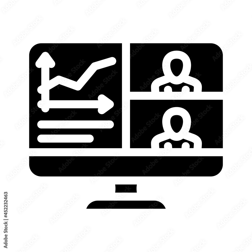 chart researching video conference glyph icon vector. chart researching video conference sign. isolated contour symbol black illustration chart researching video conference glyph icon vector. chart researching video conference sign. isolated contour symbol black illustration