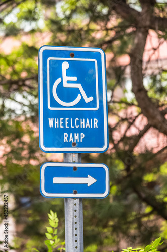 A wheelchair ramp sign.