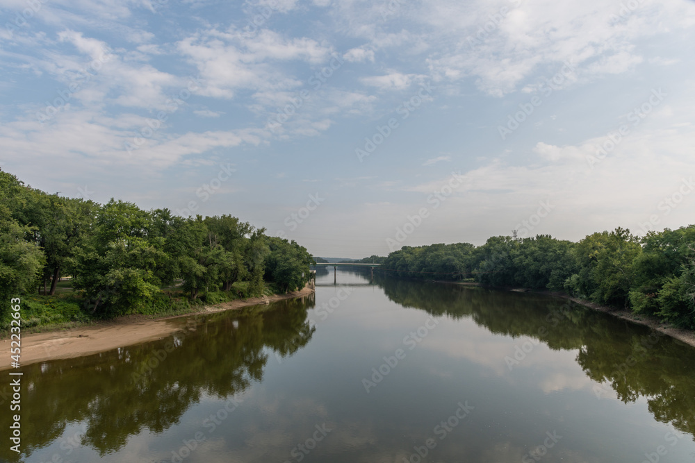 Scenic Wabash river vista in the summer set against dramatic sky, central Indiana Scenic Wabash river vista in the summer set against dramatic sky, central Indiana