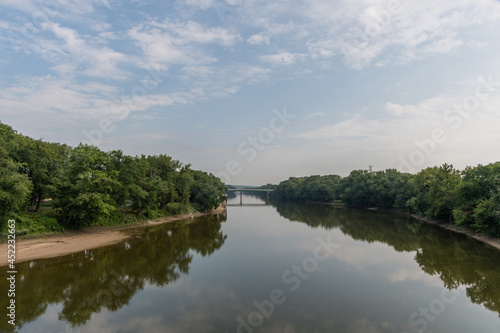 Fototapeta Naklejka Na Ścianę i Meble -  Scenic Wabash river vista in the summer set against dramatic sky, central Indiana