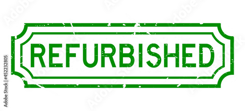 Grunge green refurbished word rubber seal stamp on white background