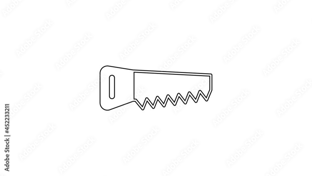 Black line Hand saw icon isolated on white background. 4K Video motion graphic animation Black line Hand saw icon isolated on white background. 4K Video motion graphic animation
