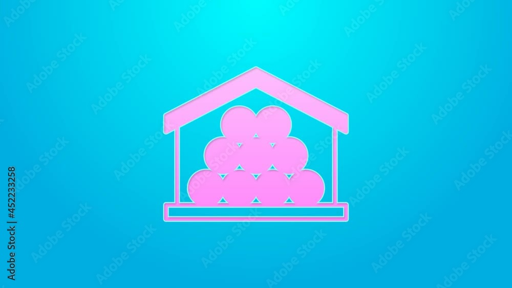 Pink line Wooden logs icon isolated on blue background. Stack of firewood. 4K Video motion graphic animation Pink line Wooden logs icon isolated on blue background. Stack of firewood. 4K Video motion graphic animation