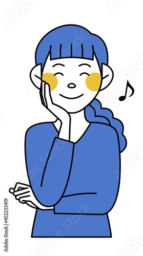 女性 ご機嫌 青 上半身