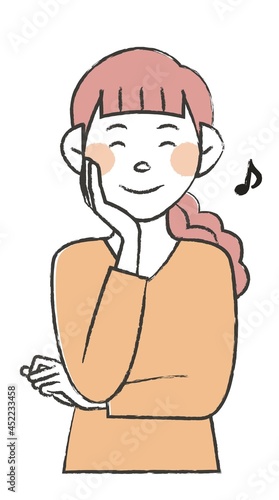 女性 ご機嫌 ピンク 手描き風 上半身